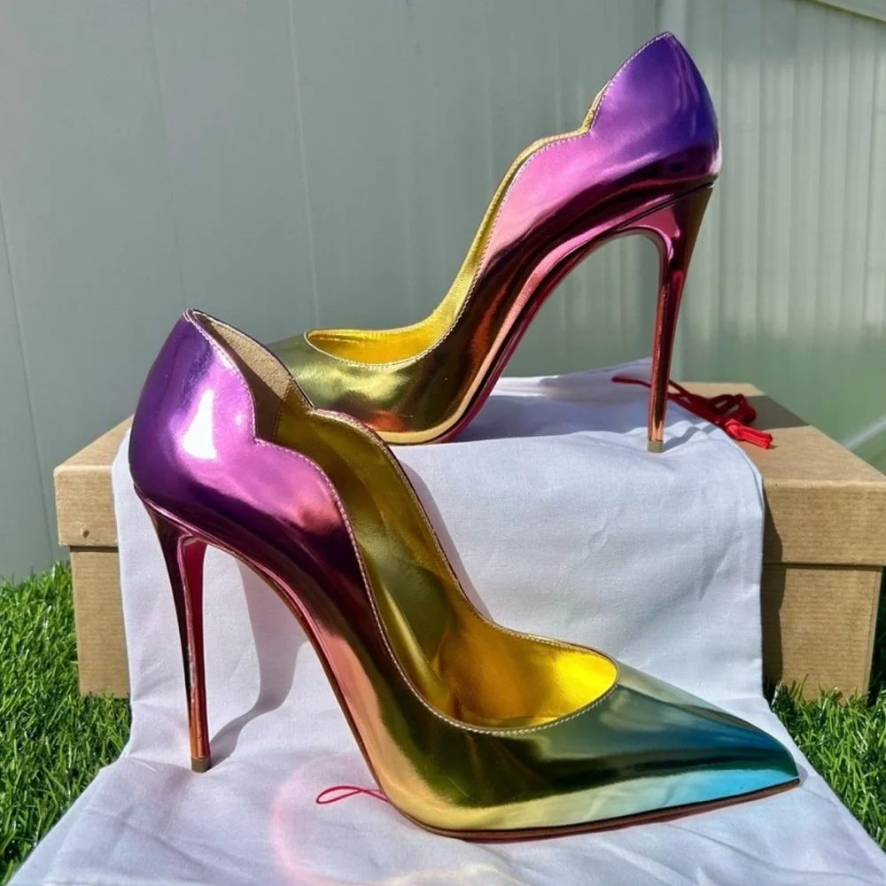 BRAND NEW Christian Louboutin Metallic Purple and Gold Heels - Picture 3 of 6